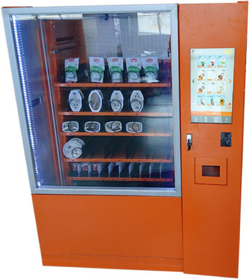 A máquina de venda automática inteligente da salada com dispositivo Cashless do pagamento e a propaganda não selecionam nenhuma opção do pagamento do toque