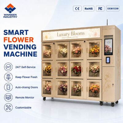 Qualidade Máquina de venda automática de flores Winnsen 24H com sistema de refrigeração e humidificação e porta de vidro dupla para lobby de hotel fábrica