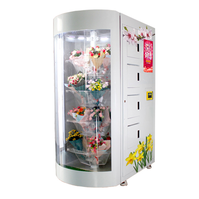 Ramalhete fresco que vende o cacifo refrigerando do tela táctil da máquina das flores