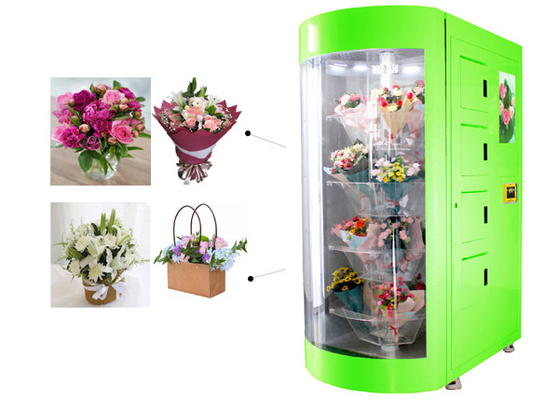 Máquina de venda automática inteligente da flor da parte alta exterior interna do uso com a janela de vidro e controlo a distância transparentes
